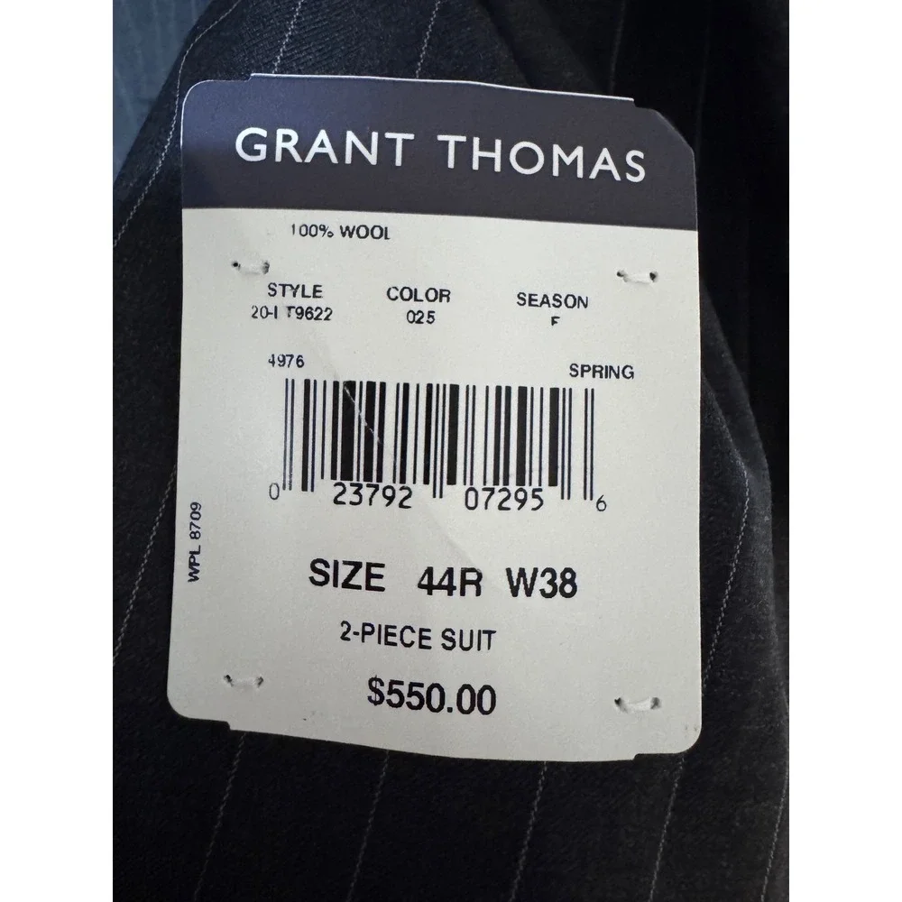 Grant Thomas Quiet Luxury Pinstripe Suit Jacket Mens 44R Wool Old Money